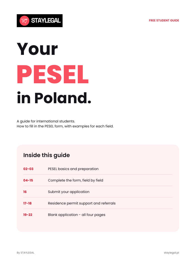 Cover of Your PESEL in Poland, the STAYLEGAL student guide